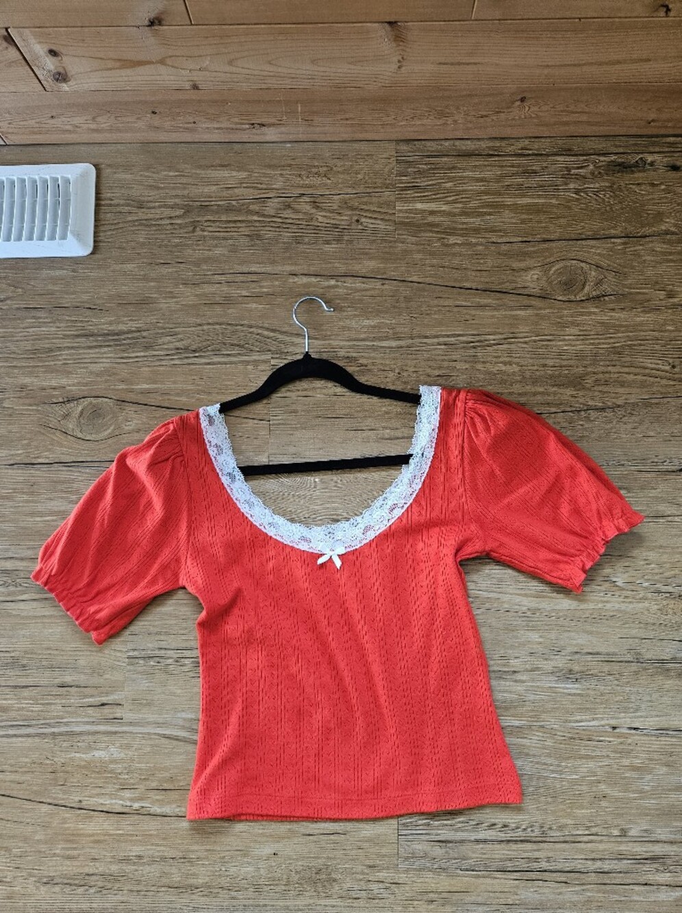 Red Lace-Trim Scoop Neck Women's Top